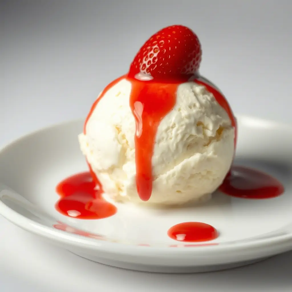 Мороженое с клубничным топпингом