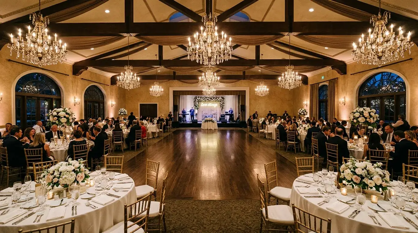 Банкетный зал с центральным танцполом и хорошим обзором со всех столов